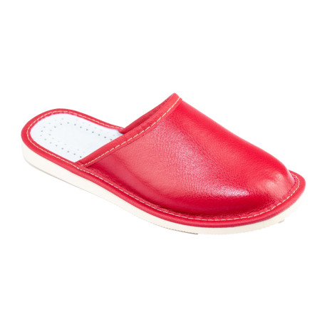 Czerwone skórkowe kapcie domowe, papcie domowe damskie kryte - numer 071