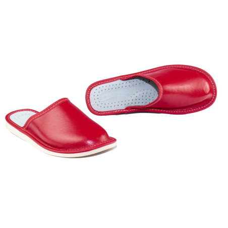 Czerwone skórkowe kapcie domowe, papcie domowe damskie kryte - numer 071