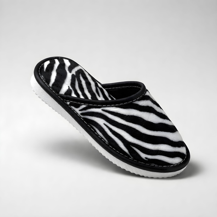Klapki damskie we wzór zeberki, modne kapcie kryte domowe