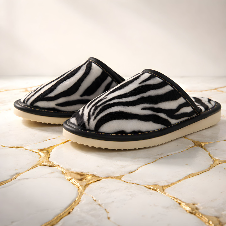 Klapki damskie we wzór zeberki, modne kapcie kryte domowe