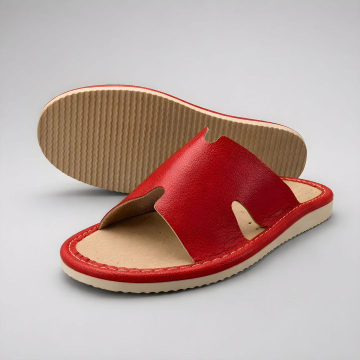 Czerwone klapki domowe, kapcie damskie z wycięciami