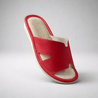 Czerwone klapki domowe, kapcie damskie z wycięciami