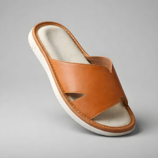 Kapcie domowe miodowy brąz, Pantofle z rozcięciem po bokach