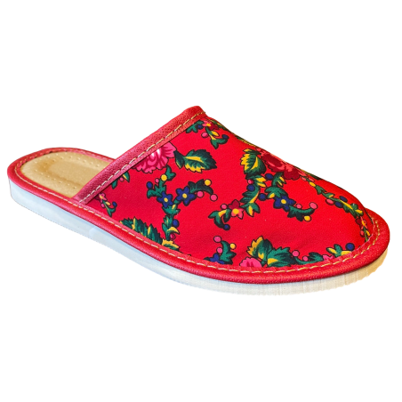 Góralskie domowe pantofle damskie, kapcie kryte domowe czerwone - numer 073