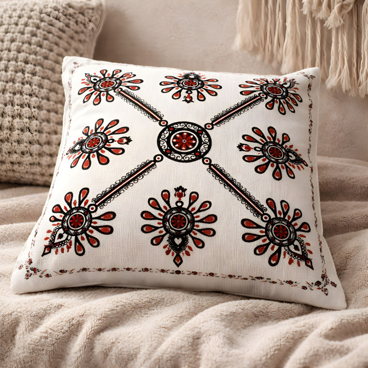 Biała poszewka na poduszkę, poszewka dekoracyjna styl góralski