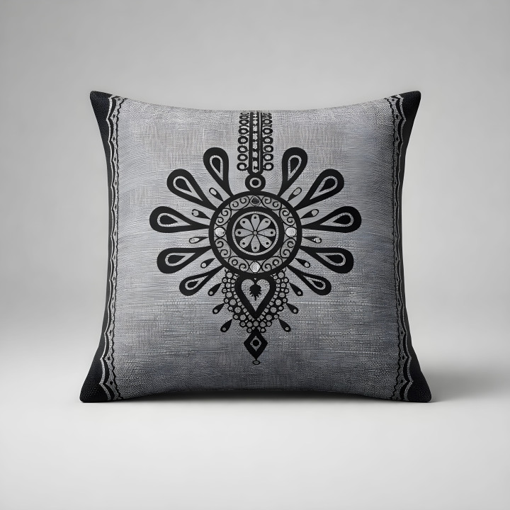 Poszewka w stylu regionalnym, szara poszewka dekoracyjna