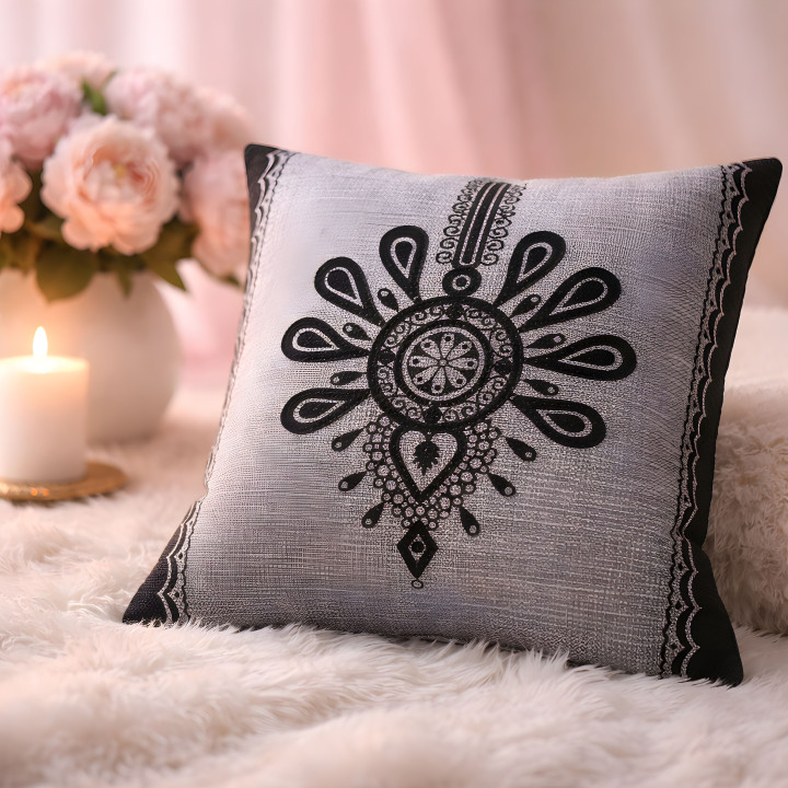 Poszewka w stylu regionalnym, szara poszewka dekoracyjna