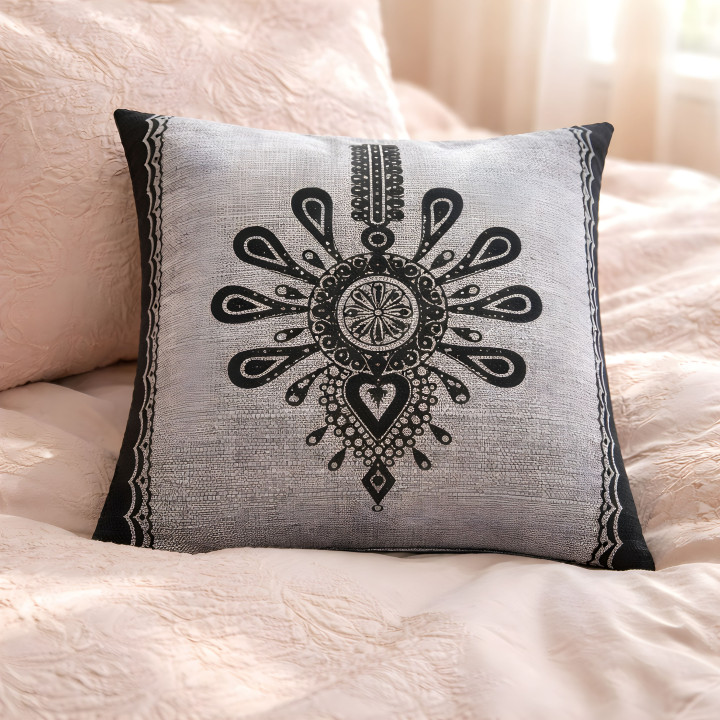 Poszewka w stylu regionalnym, szara poszewka dekoracyjna