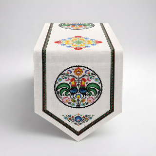 Biały bieżnik dekoracyjny, bieżnik w stylu łowickim