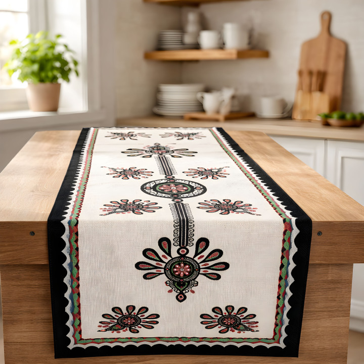 Dekoracyjny biały bieżnik, Styl góralski bieżnik