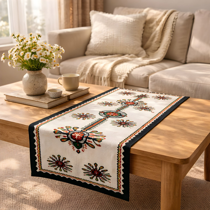 Dekoracyjny biały bieżnik, Styl góralski bieżnik