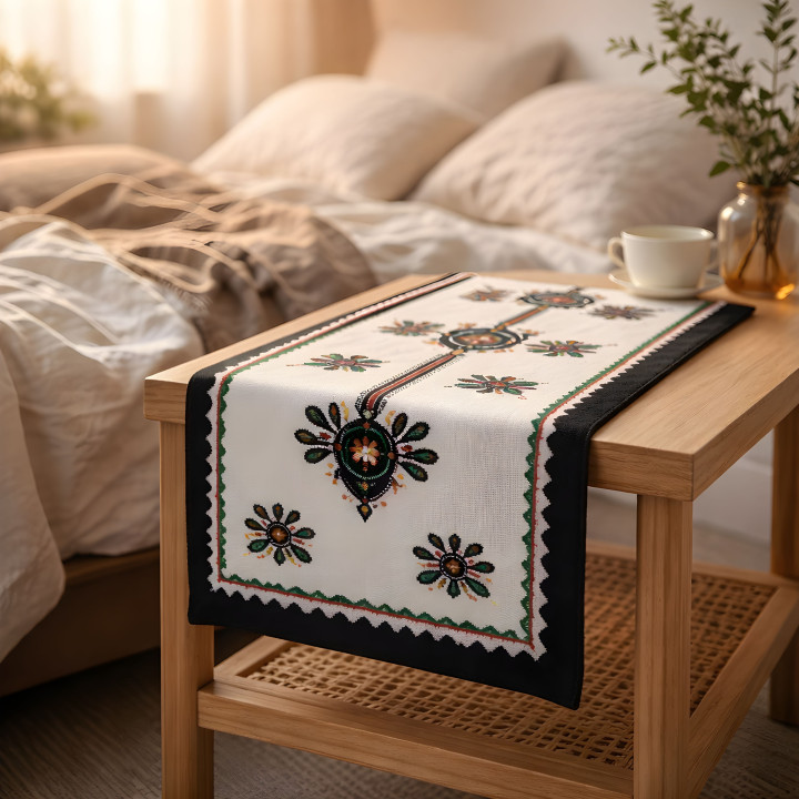 Dekoracyjny biały bieżnik, Styl góralski bieżnik