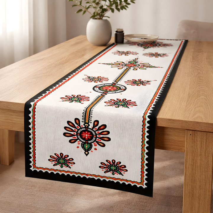 Dekoracyjny biały bieżnik, Styl góralski bieżnik