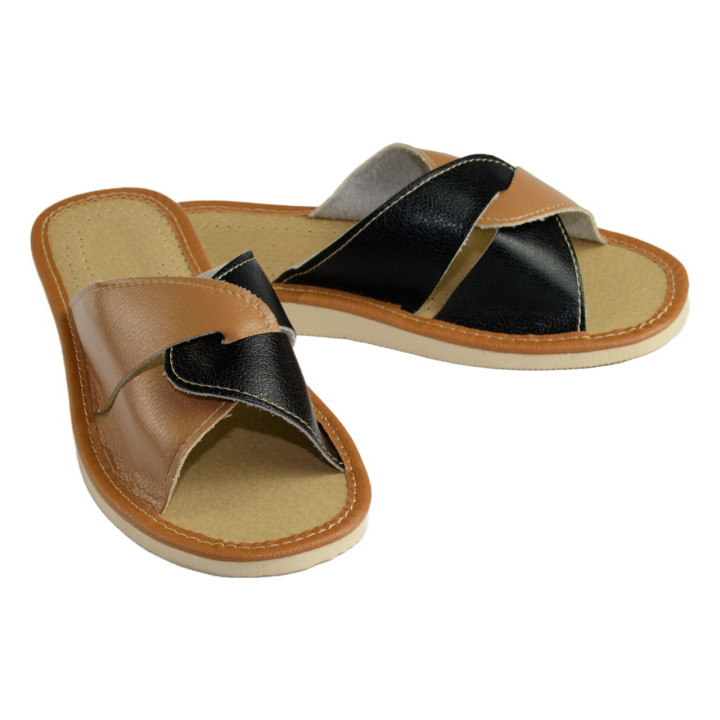 Spokojne pantofle damskie, laczki domowe damskie łączone kolorami