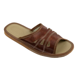 Odkryte kapcie męskie, jasny brąz z trójkątnymi wycięciami