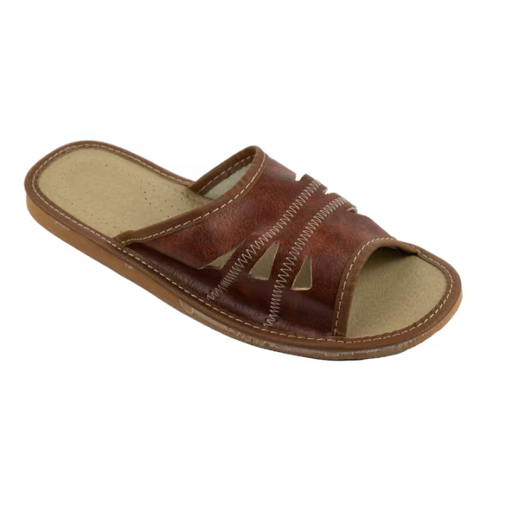 Odkryte kapcie męskie, jasny brąz z trójkątnymi wycięciami