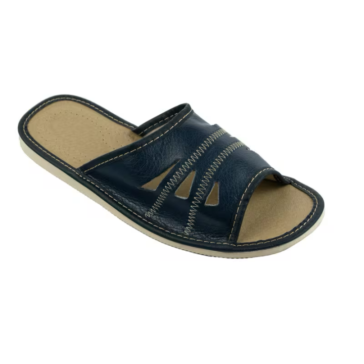 Granatowe, męskie pantofle domowe, dobra cyrkulacja powietrza