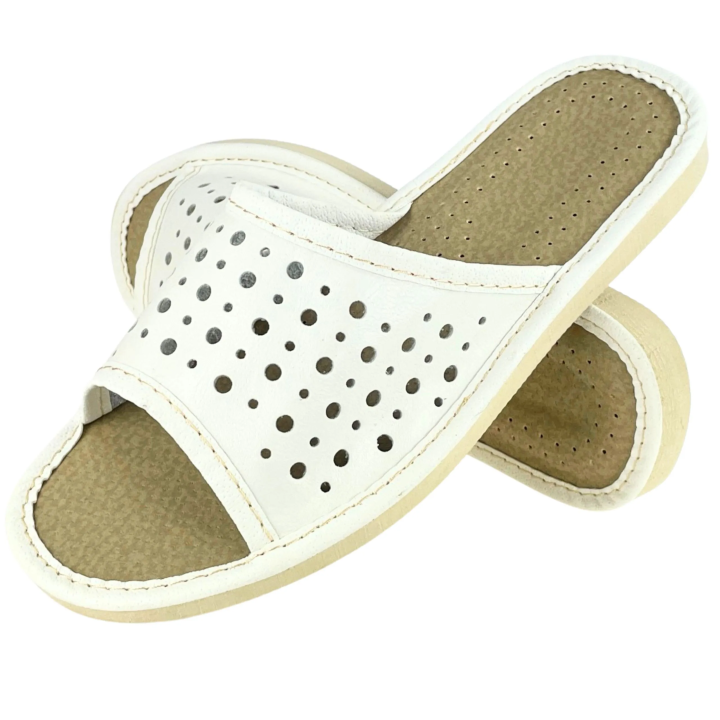 Białe kapcie, laczki damskie, cichobiegi damskie domowe, pantofle laczki