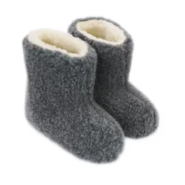 Ciemne bambosze domowe, kapcie wełniane góralskie puchate - numer 226