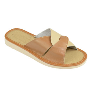 Odkryte kapcie damskie, pantofle damskie cappuccino/beż