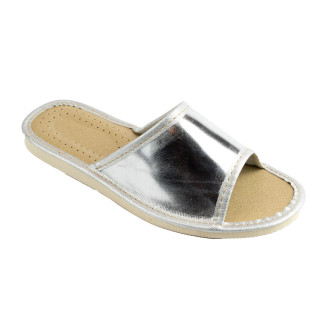 Srebrne pantofle damskie, kapcie laczki damskie domowe