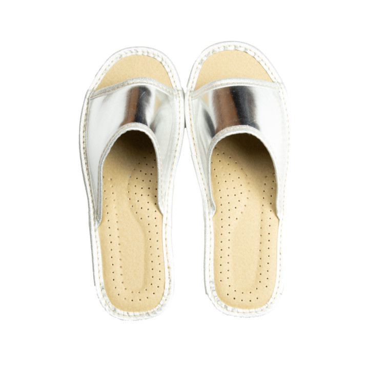 Srebrne pantofle damskie, kapcie laczki damskie domowe