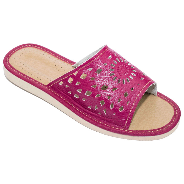 Fioletowe pantofle damskie domowe "Rozeta", wygodne ciapy damskie domowe