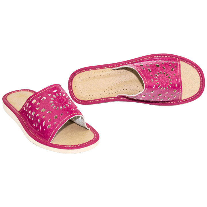 Fioletowe pantofle damskie domowe "Rozeta", wygodne ciapy damskie domowe