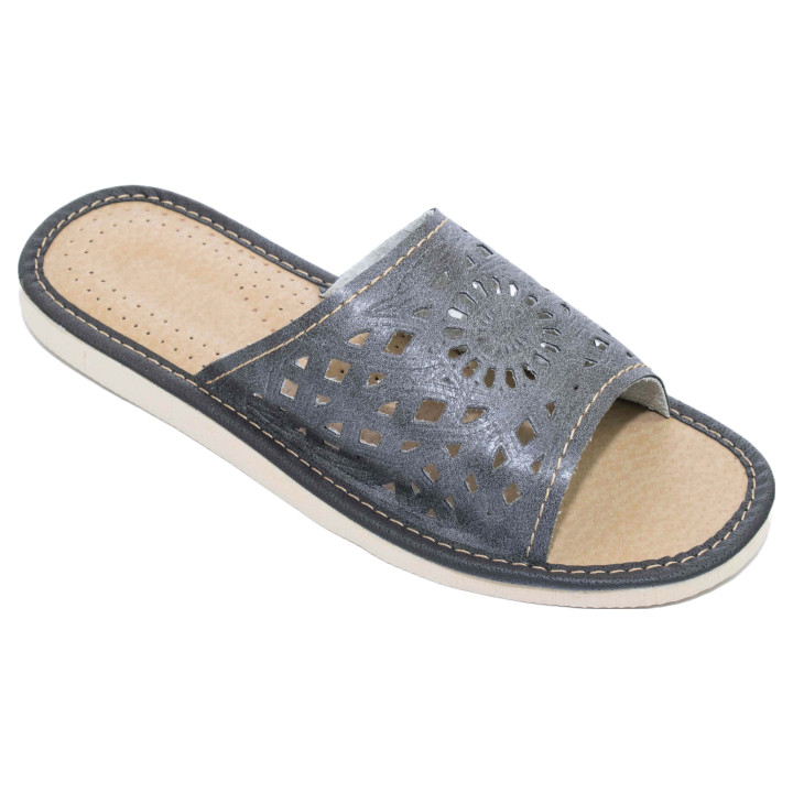 Szare pantofle damskie domowe "Rozeta", wygodne ciapy damskie domowe - numer 132