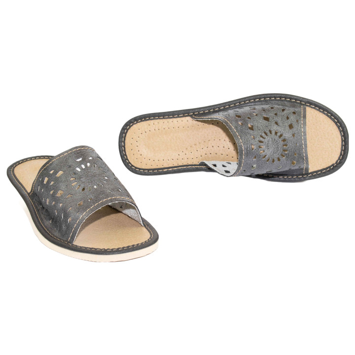 Szare pantofle damskie domowe "Rozeta", wygodne ciapy damskie domowe - numer 132