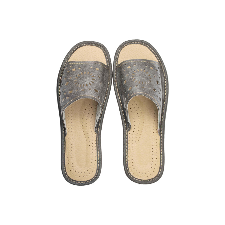 Szare pantofle damskie domowe "Rozeta", wygodne ciapy damskie domowe - numer 132