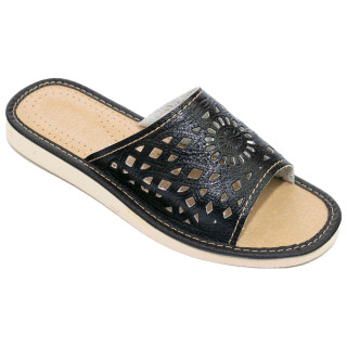 Czarne pantofle damskie domowe "Rozeta", wygodne ciapy damskie domowe