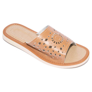 Brązowe pantofle damskie domowe "Rozeta", wygodne ciapy damskie domowe