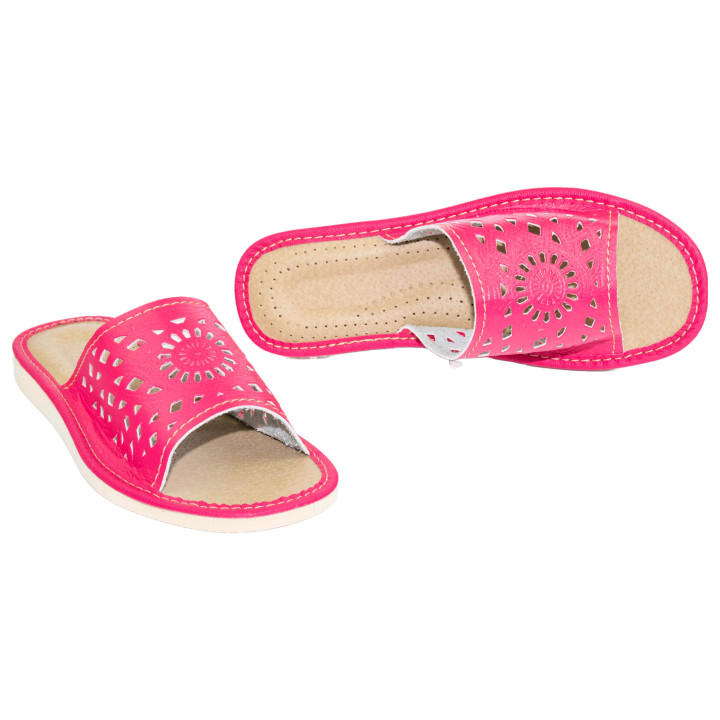 Różowe pantofle damskie domowe "Rozeta", wygodne ciapy damskie domowe - numer 137