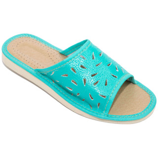 Pantofle zielonkawe damskie, wygodne kapcie domowe, klapki damskie