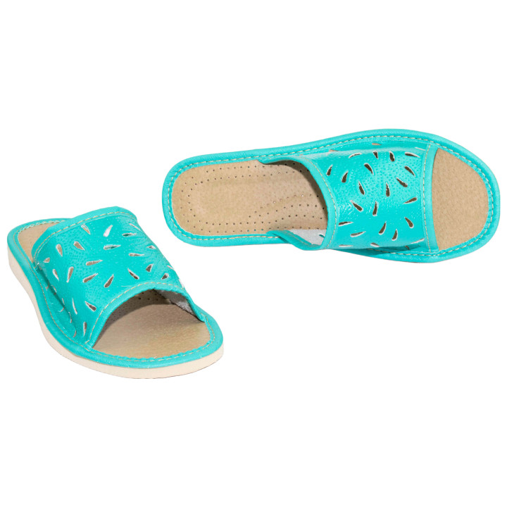 Pantofle zielonkawe damskie, wygodne kapcie domowe, klapki damskie - numer 139