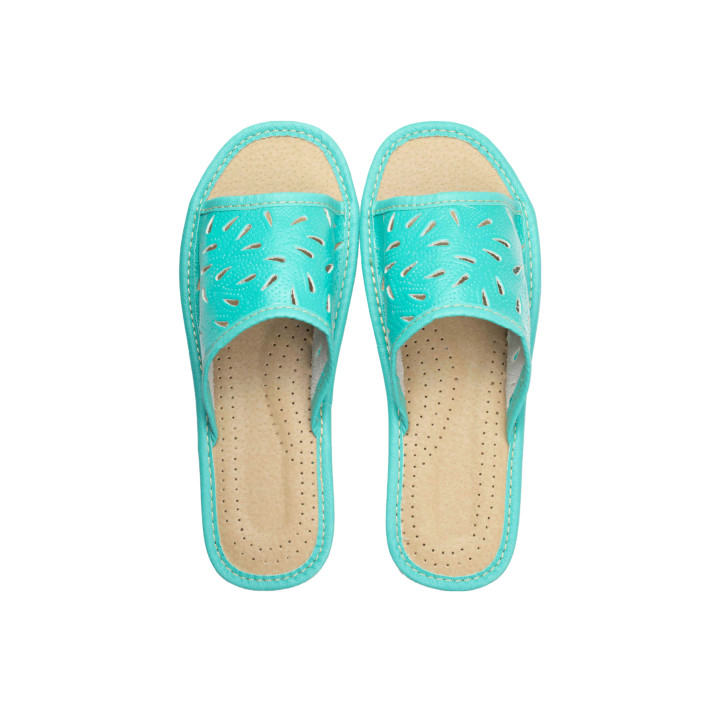 Pantofle zielonkawe damskie, wygodne kapcie domowe, klapki damskie - numer 139