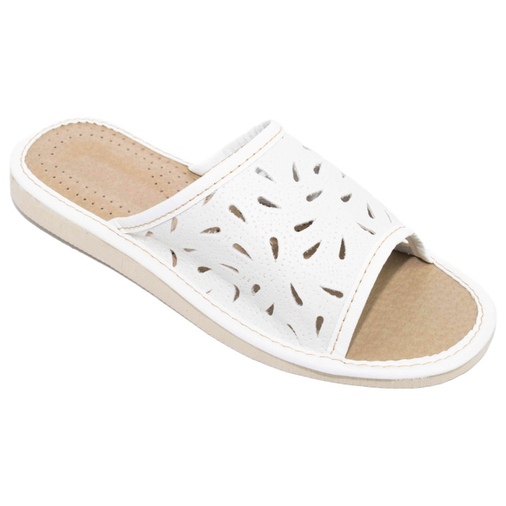 Pantofle białe damskie, wygodne kapcie domowe, klapki damskie