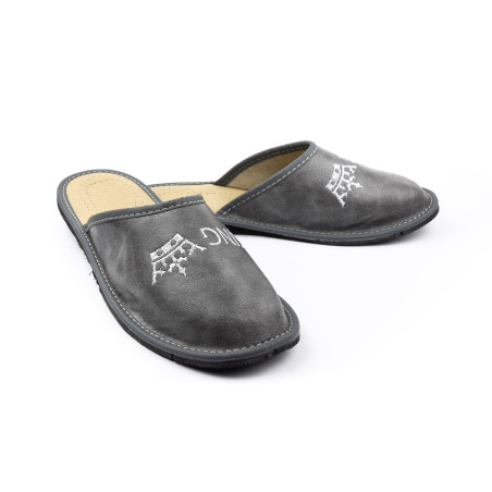 Pantofle męskie "King" szare, kryte cichobiegi męskie - numer 096