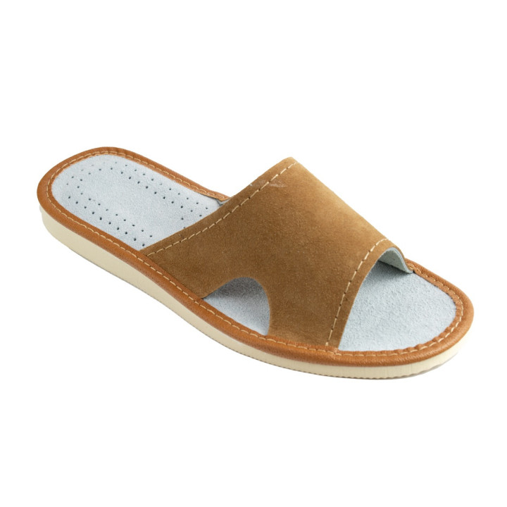 Naturalne skórkowe pantofle domowe, laczki, kapcie domowe damskie