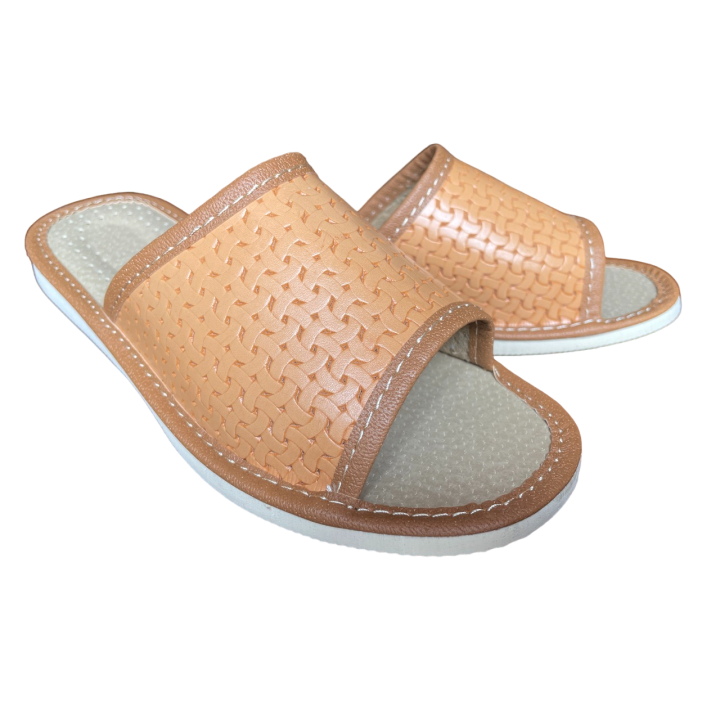 Przeplatane kapcie damskie domowe, laczki dla Pań, domowe buty damskie