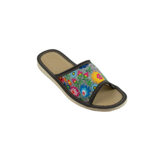 Odkryte kapcie domowe z wzorem łowickim, pantofle domowe damskie