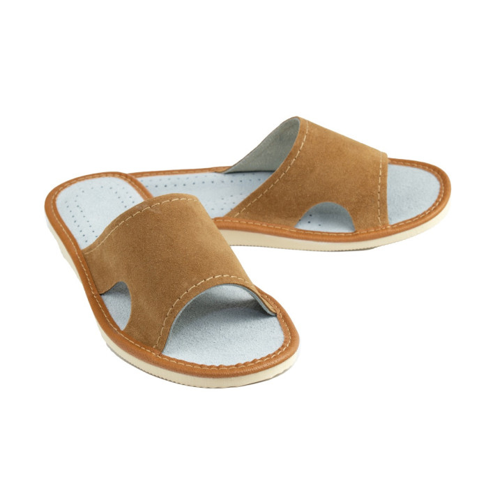 Naturalne skórkowe pantofle domowe, laczki, kapcie domowe damskie