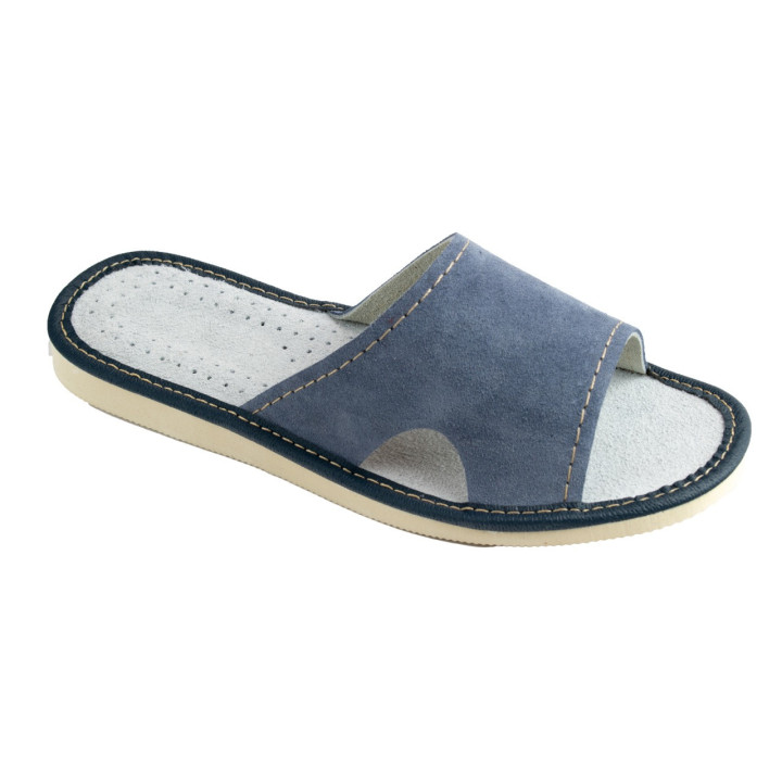 Szare pantofle domowe damskie, skórzane klapki domowe damskie