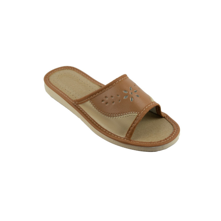 Brązowe, wygodne, łączone lacze domowe damskie, spokojne kolory