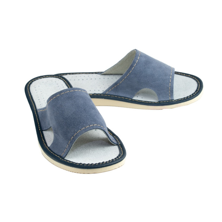 Szare pantofle domowe damskie, skórzane klapki domowe damskie