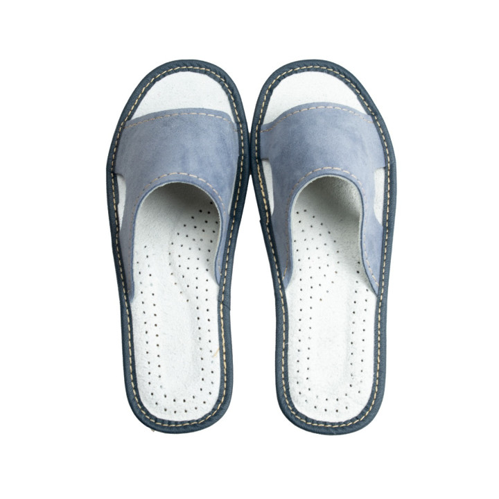 Szare pantofle domowe damskie, skórzane klapki domowe damskie