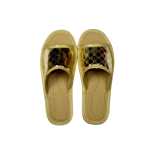 Kapcie luksusowe złote laczki damskie