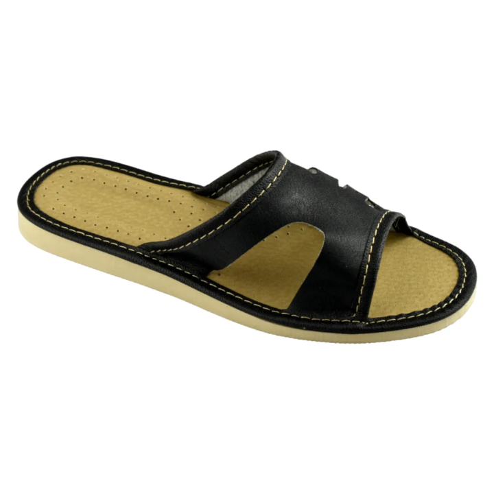 Pantofle damskie przewiewne z wycięciami na bokach, laczki domowe damskie czarne