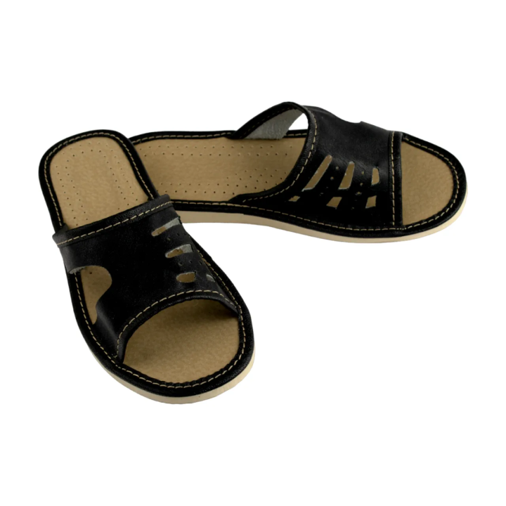 Pantofle damskie przewiewne z wycięciami na bokach, laczki domowe damskie czarne